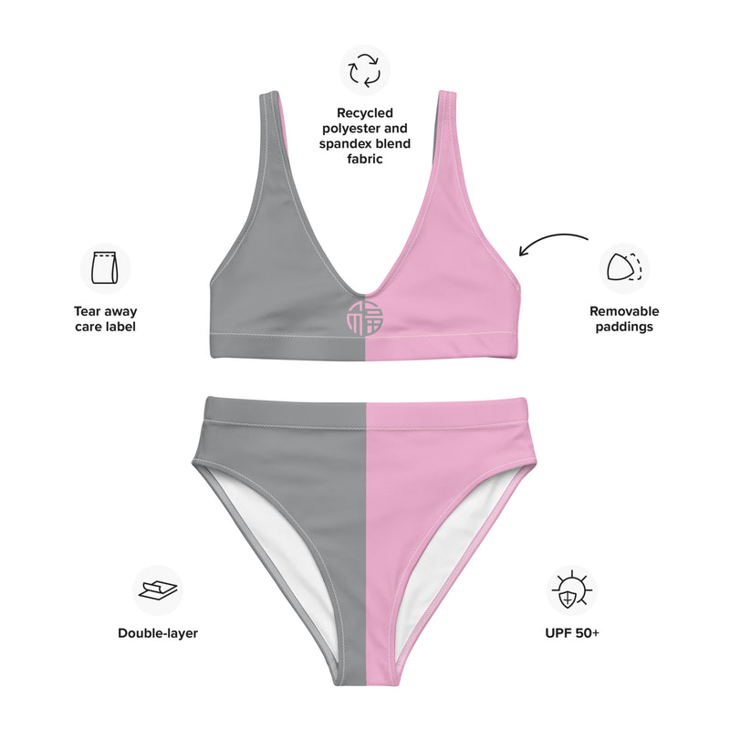 Two Toned Pink and Gray Recycled high-waisted bikini - Objet D'Art
