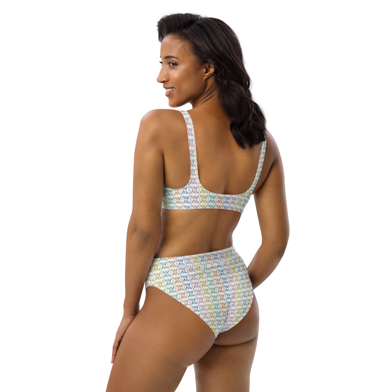 Linear Kaleidoscope Recycled high-waisted bikini - Objet D'Art
