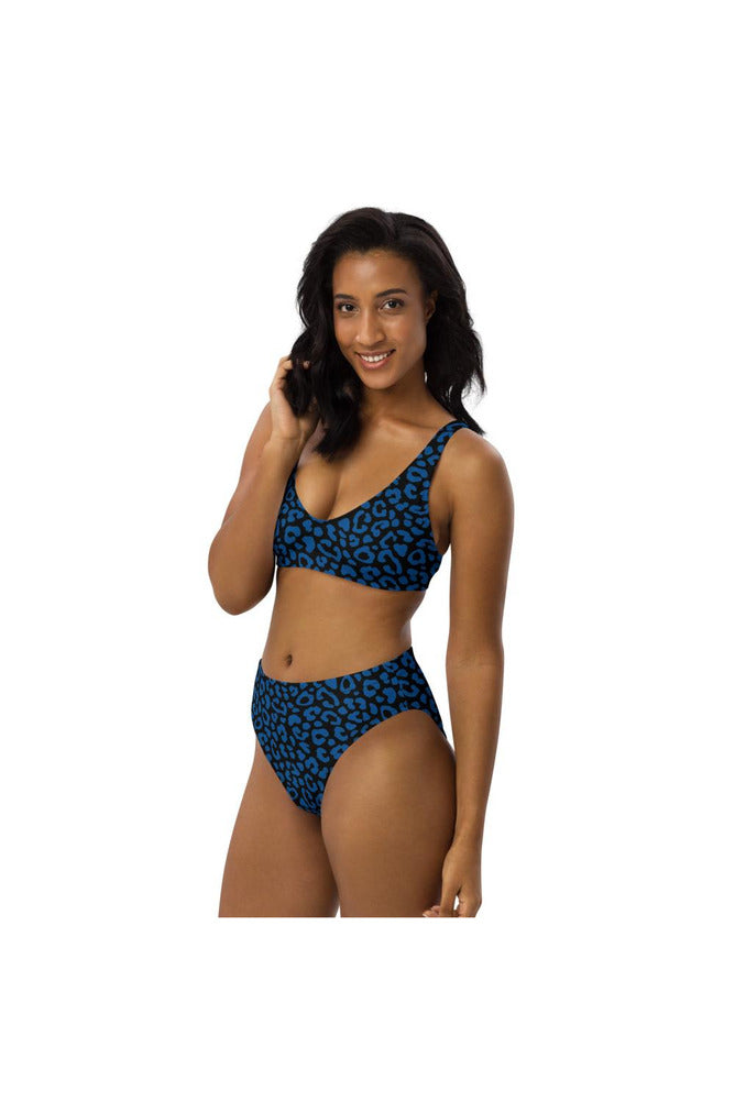 Blue Leopard Print Recycled high-waisted bikini - Objet D'Art