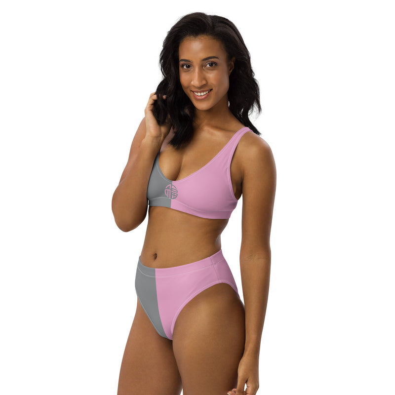 Two Toned Pink and Gray Recycled high-waisted bikini - Objet D'Art