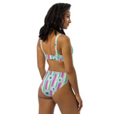 Pastel Floral Stripes Recycled high-waisted bikini - Objet D'Art