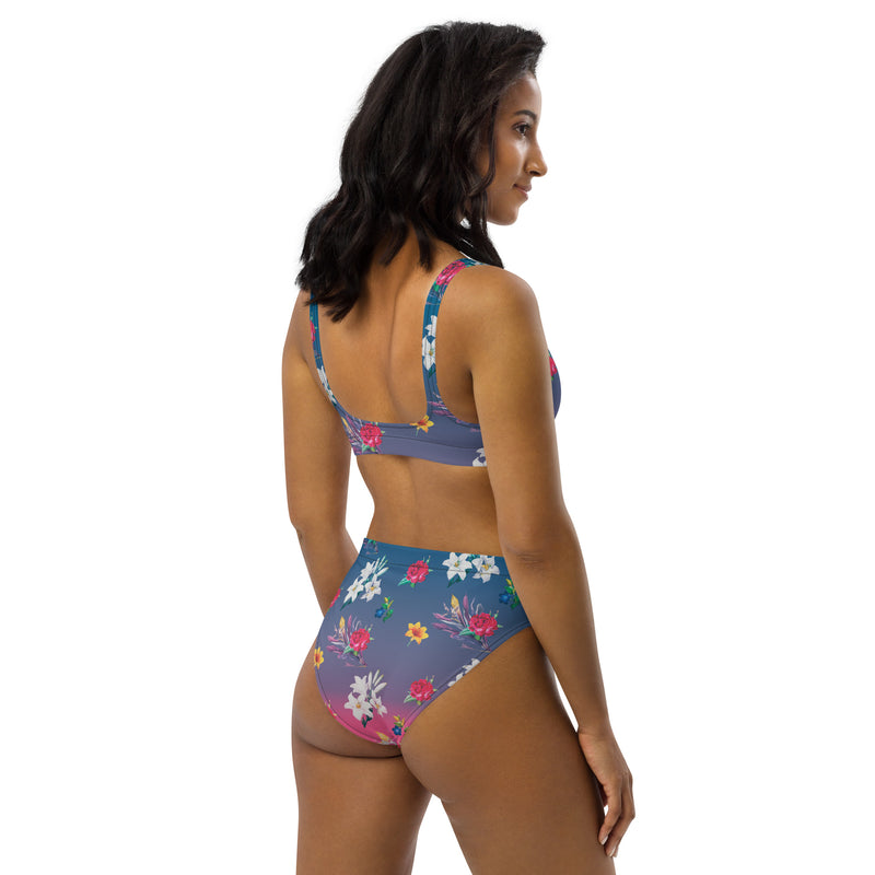 Floral Ombre Recycled high-waisted bikini - Objet D'Art