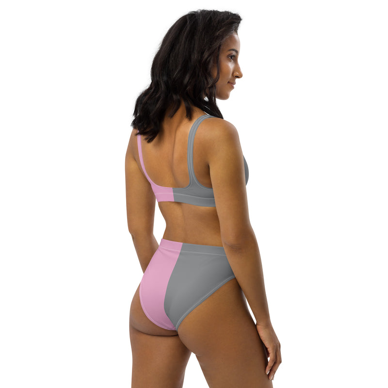 Two Toned Pink and Gray Recycled high-waisted bikini - Objet D'Art