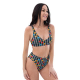 Houndstooth Rainbow Recycled high-waisted bikini - Objet D'Art