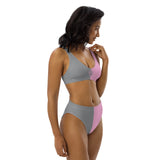 Two Toned Pink and Gray Recycled high-waisted bikini - Objet D'Art