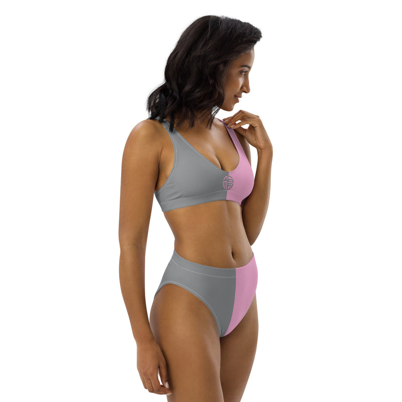 Two Toned Pink and Gray Recycled high-waisted bikini - Objet D'Art