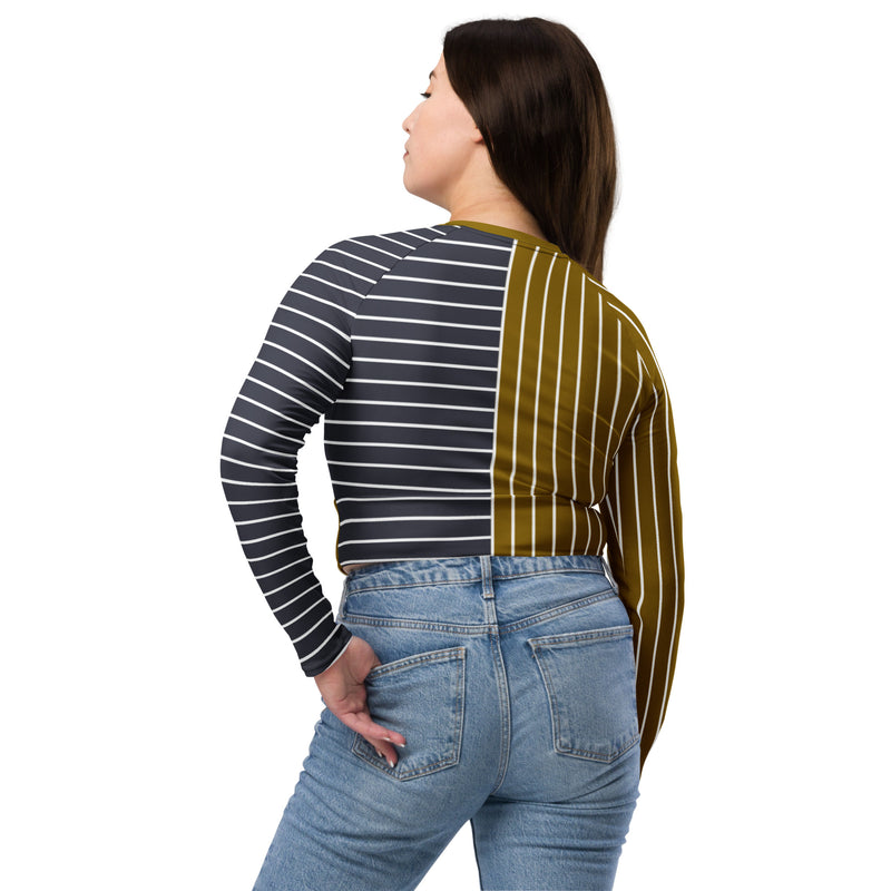 Bronze & Gunmetal Two Tone Striped Recycled long-sleeve crop top - Objet D'Art