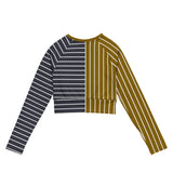 Bronze & Gunmetal Two Tone Striped Recycled long-sleeve crop top - Objet D'Art