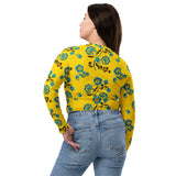 Blue Floral Sunrise Recycled long-sleeve crop top - Objet D'Art