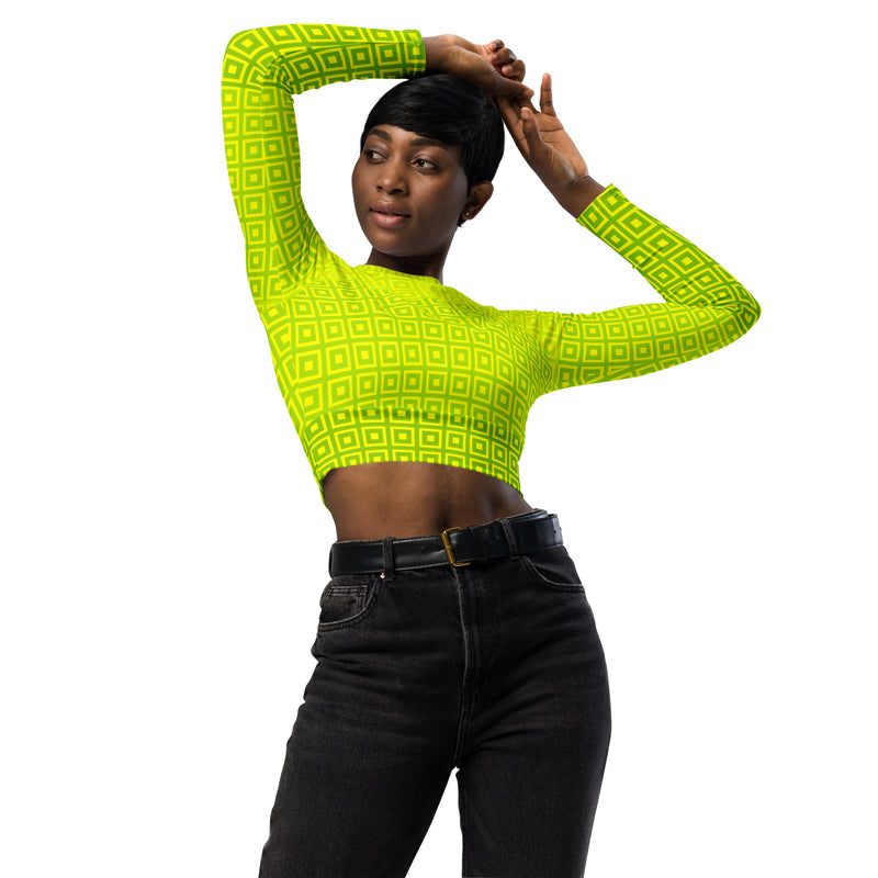 Lime-Green Matrix Recycled long-sleeve crop top - Objet D'Art