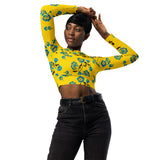 Blue Floral Sunrise Recycled long-sleeve crop top - Objet D'Art