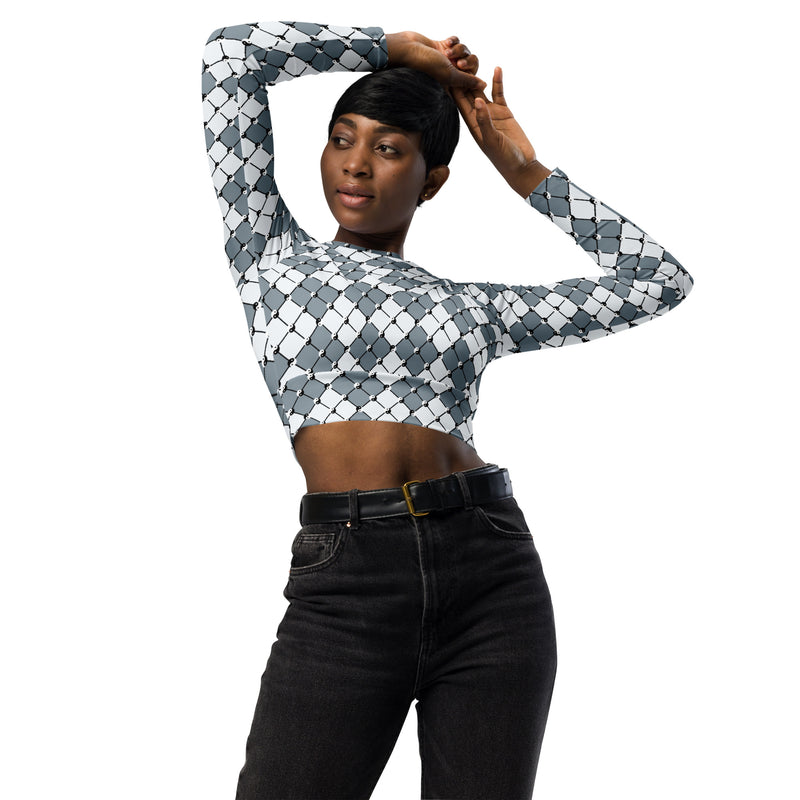 Yin & Yang Mesh Recycled long-sleeve crop top - Objet D'Art