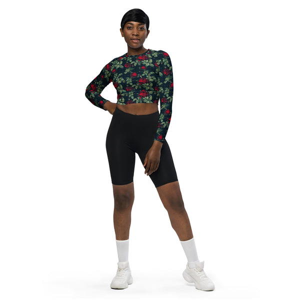 Rose Print Recycled long-sleeve crop top - Objet D'Art