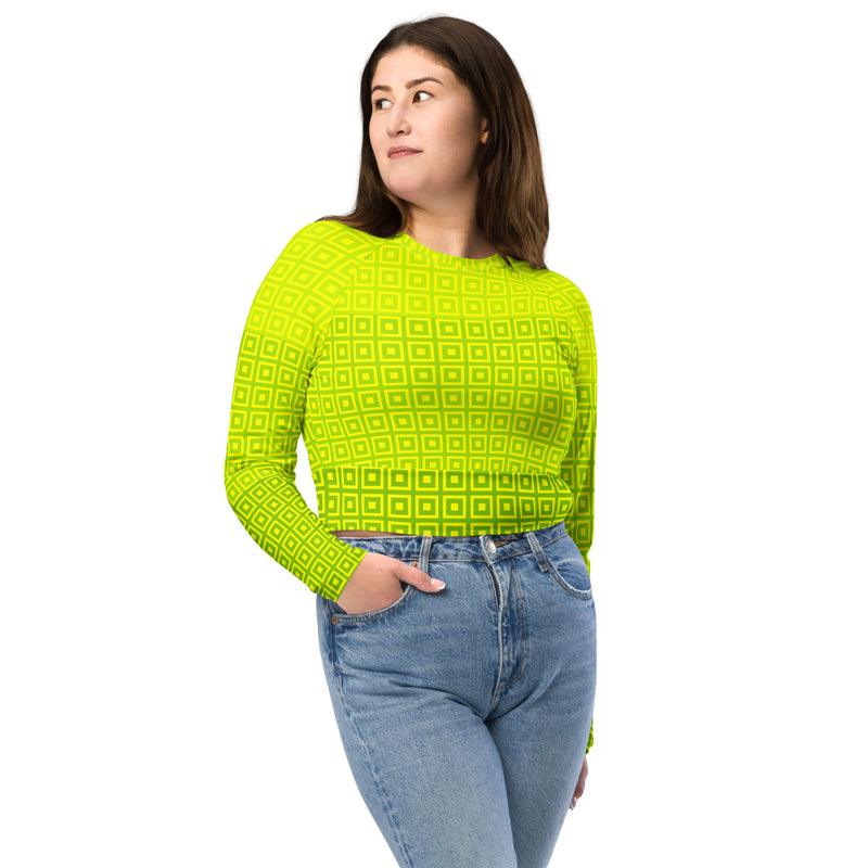 Lime-Green Matrix Recycled long-sleeve crop top - Objet D'Art
