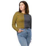 Bronze & Gunmetal Two Tone Striped Recycled long-sleeve crop top - Objet D'Art