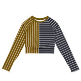 Bronze & Gunmetal Two Tone Striped Recycled long-sleeve crop top - Objet D'Art