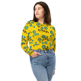 Blue Floral Sunrise Recycled long-sleeve crop top - Objet D'Art