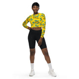 Blue Floral Sunrise Recycled long-sleeve crop top - Objet D'Art