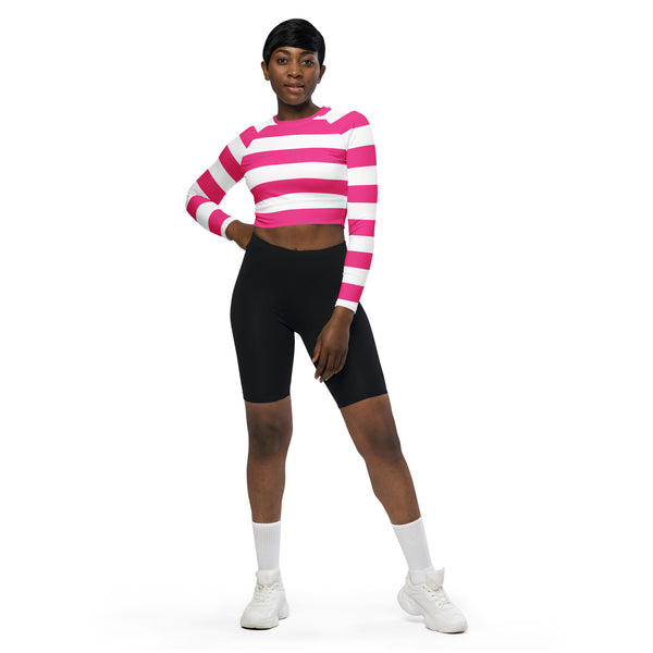 Pink Striped Recycled long-sleeve crop top - Objet D'Art
