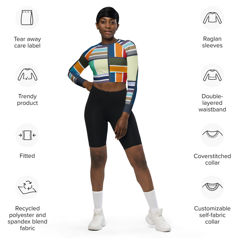 Mondrian Moments Recycled long-sleeve crop top - Objet D'Art