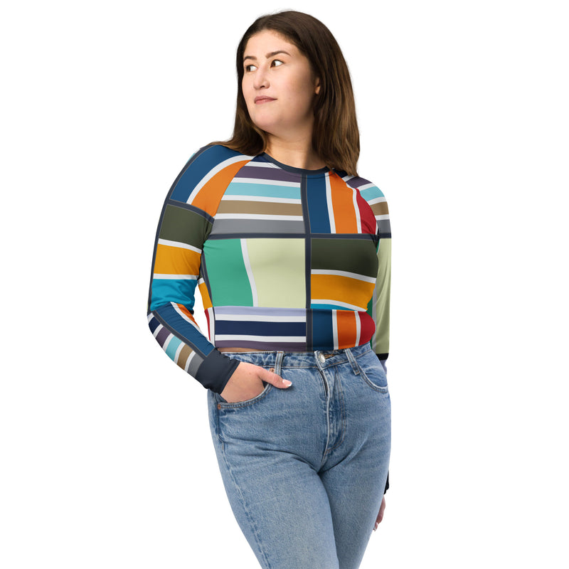 Mondrian Moments Recycled long-sleeve crop top - Objet D'Art