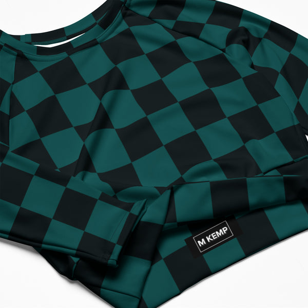 Emerald Checkered Recycled long-sleeve crop top - Objet D'Art