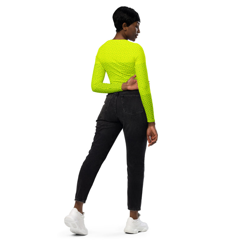 Lime-Green Matrix Recycled long-sleeve crop top - Objet D'Art