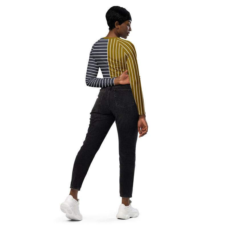Bronze & Gunmetal Two Tone Striped Recycled long-sleeve crop top - Objet D'Art