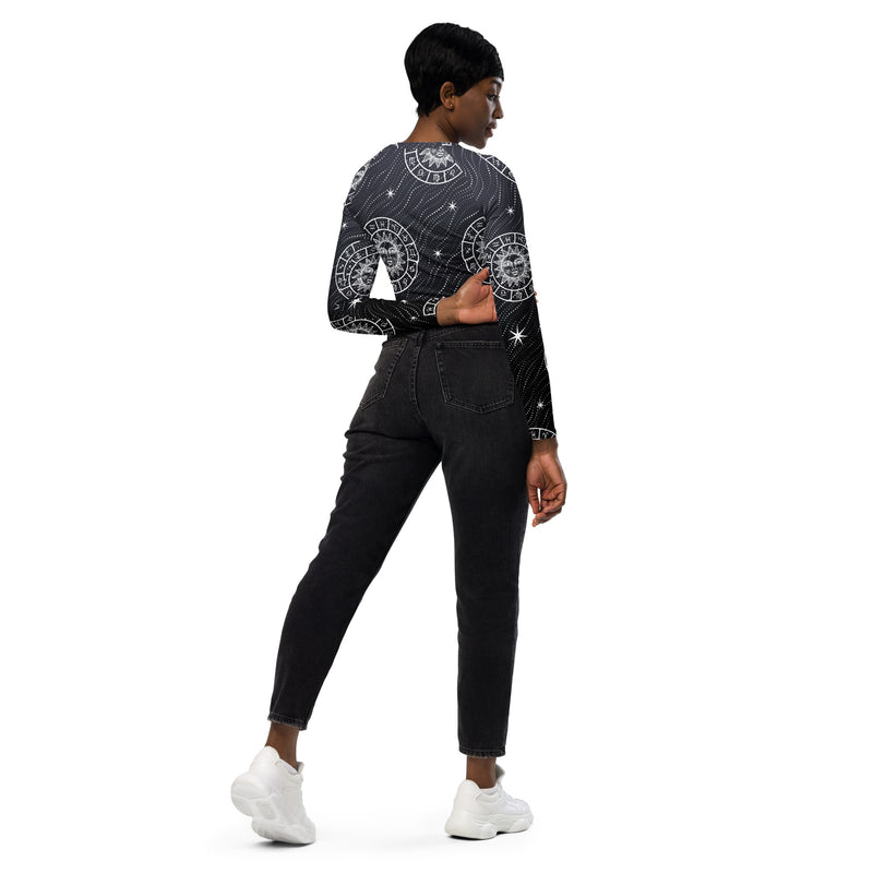 Zodiac Sun Wheel Recycled long-sleeve crop top - Objet D'Art