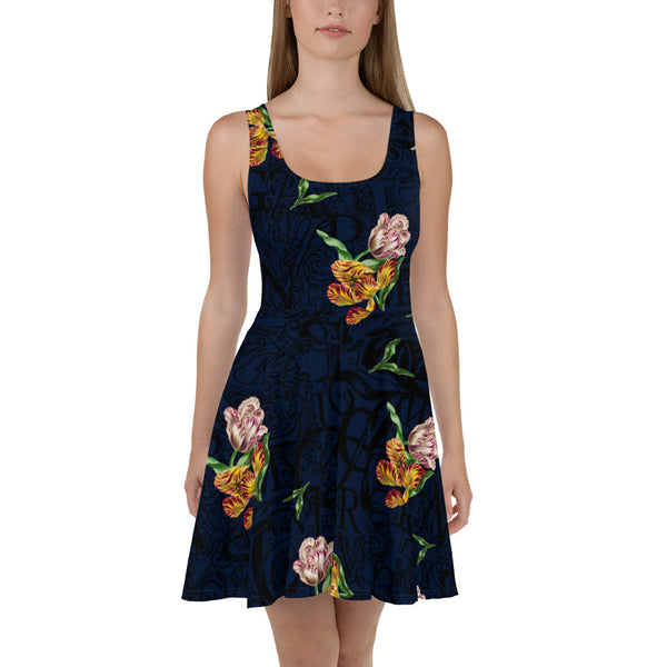 Floral Calligraphy Skater Dress - Objet D'Art