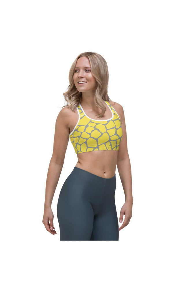 Yellow and Gray Giraffe Print Sports bra - Objet D'Art