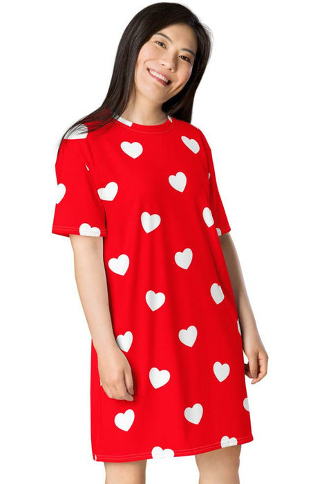 Heart Print T-shirt dress - Objet D'Art