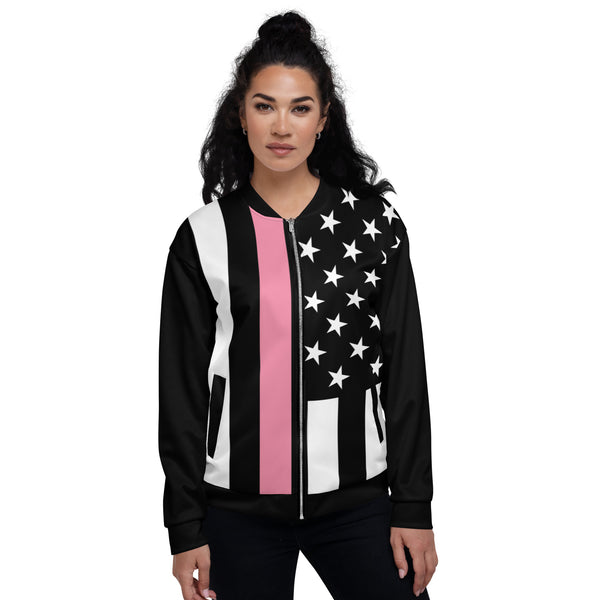 Cancer Awareness Thin Pink Line Unisex Bomber Jacket - Objet D'Art