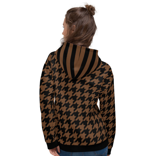 Earth Tone Houndstooth and Stripes Unisex Hoodie - Objet D'Art