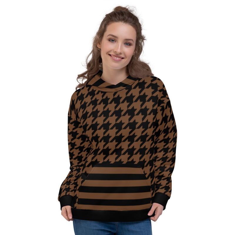 Earth Tone Houndstooth and Stripes Unisex Hoodie - Objet D'Art