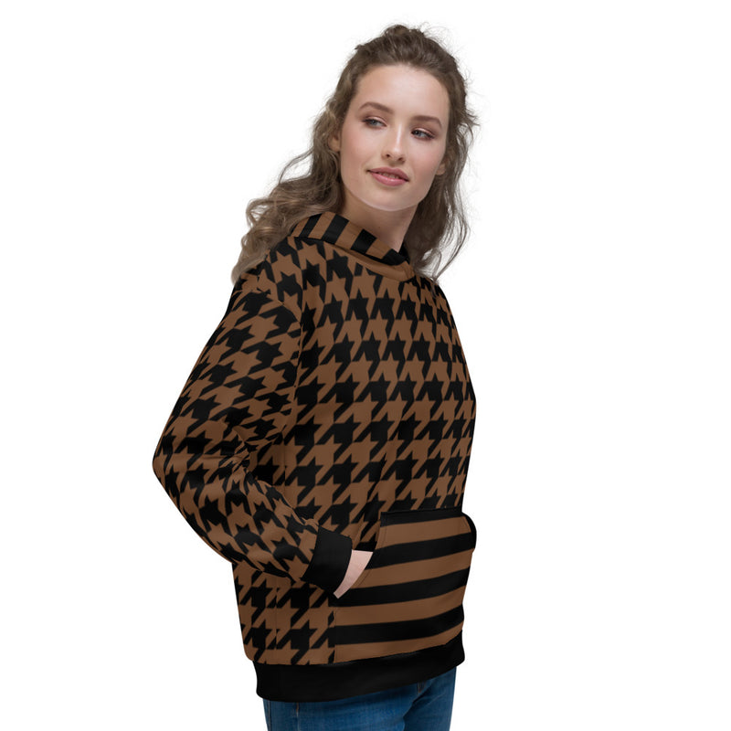 Earth Tone Houndstooth and Stripes Unisex Hoodie - Objet D'Art