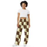 Superimposed Checkered Print  unisex wide-leg pants - Objet D'Art