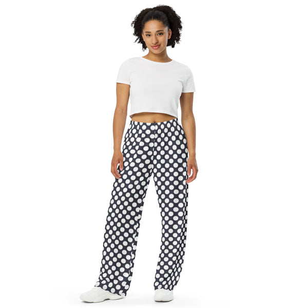 Polka Dot on Payne's Gray unisex wide-leg pants - Objet D'Art