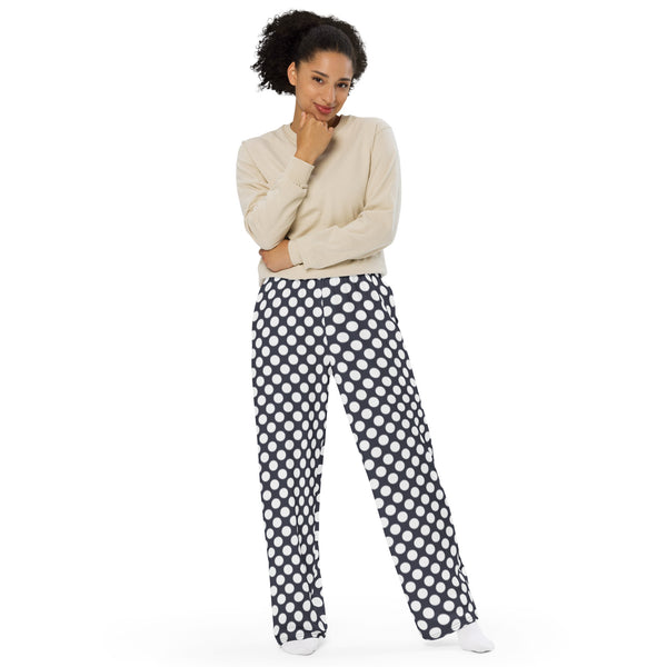 Polka Dot on Payne's Gray unisex wide-leg pants - Objet D'Art