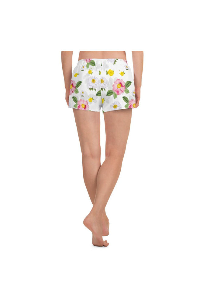 White Floral Flurry Women's Athletic Short Shorts - Objet D'Art