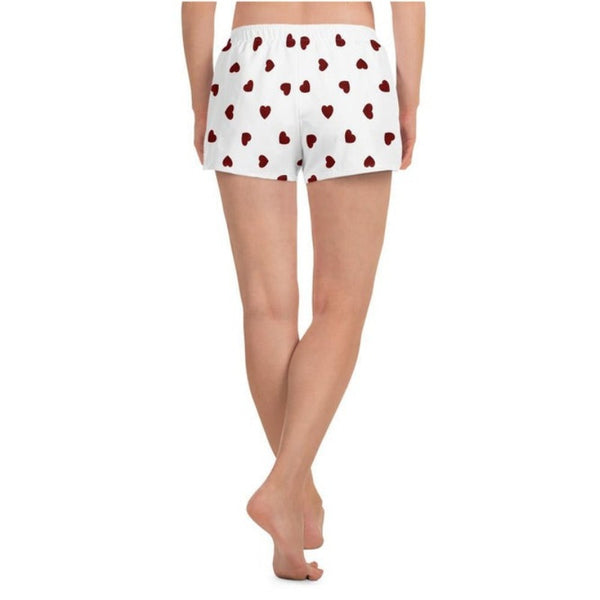 Hearts Print Women's Athletic Short Shorts - Objet D'Art