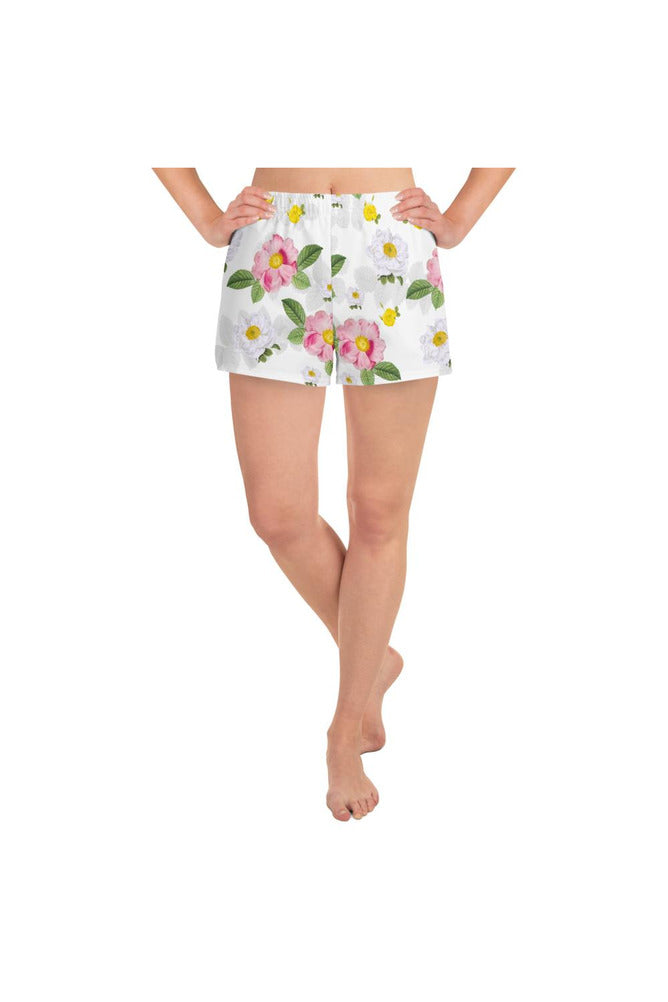 White Floral Flurry Women's Athletic Short Shorts - Objet D'Art