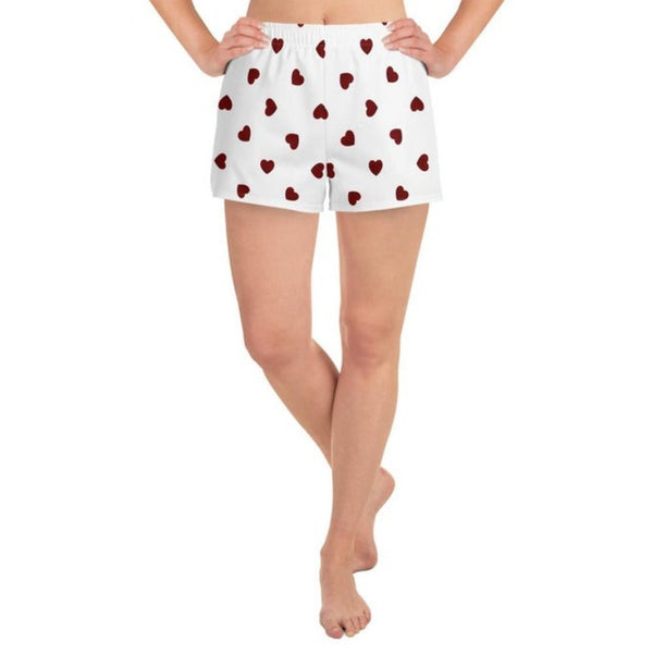 Hearts Print Women's Athletic Short Shorts - Objet D'Art