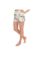 White Floral Flurry Women's Athletic Short Shorts - Objet D'Art