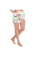 White Floral Flurry Women's Athletic Short Shorts - Objet D'Art