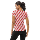 Candy Cane Striped Women's Athletic T-shirt - Objet D'Art