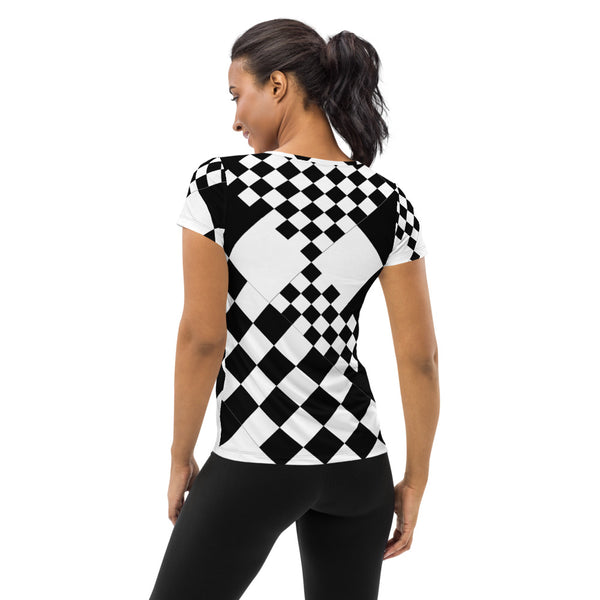 Chicly Checkered Women's Athletic T-shirt - Objet D'Art