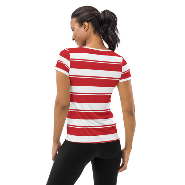 Rose Red Striped Women's Athletic T-shirt - Objet D'Art