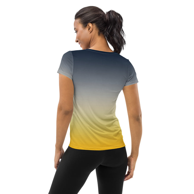 Blue and Gold Ombre Women's Athletic T-shirt - Objet D'Art