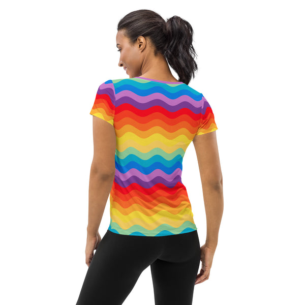 Color Wave Women's Athletic T-shirt - Objet D'Art